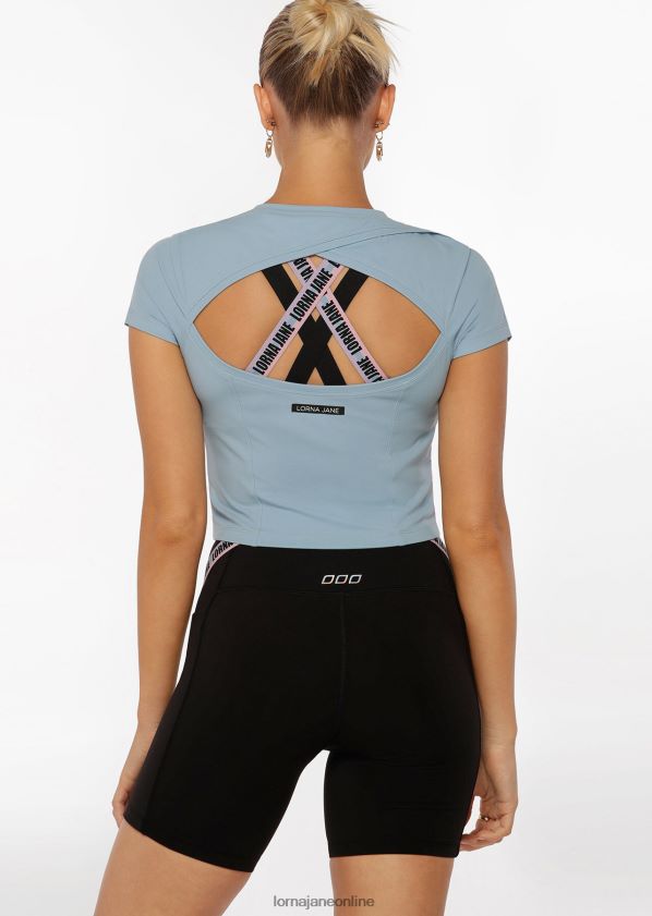 Lorna Jane Aktives kurzärmliges Crop-Top mit Ausschnitten ZR60X203 Bekleidung Reise blau Frauen