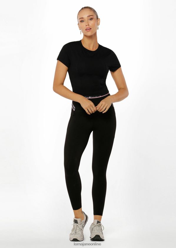 Lorna Jane Aktives kurzärmliges Crop-Top mit Ausschnitten ZR60X204 Bekleidung Schwarz Frauen