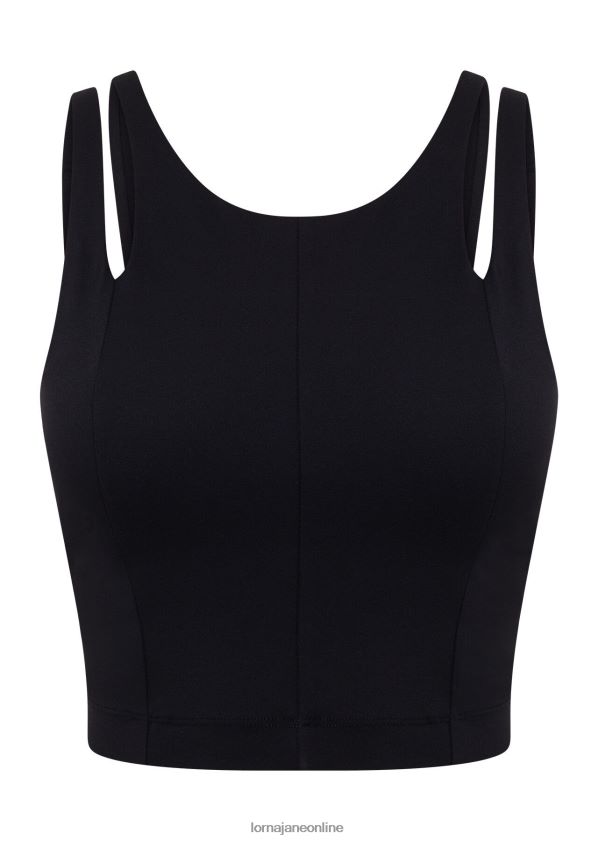 Lorna Jane Elemente recycelte kurz geschnittene Aktiv-BH-Tank-Kombination ZR60X58 Bekleidung Schwarz Frauen