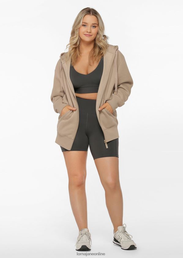 Lorna Jane Fleece-Kapuzenpullover mit Reißverschluss ZR60X81 Bekleidung dunkles gebrochenes Weiß Frauen