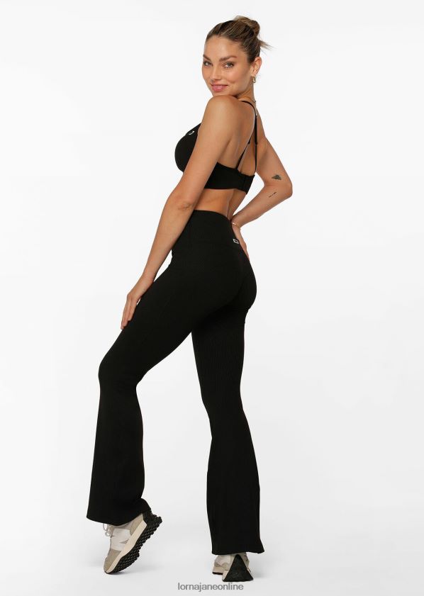 Lorna Jane Gerippte Retro-Schlaghosen ZR60X117 Bekleidung Schwarz Frauen