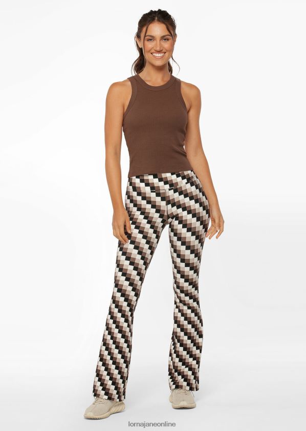 Lorna Jane Gerippte Schlaghosen mit Retro-Karomuster ZR60X138 Bekleidung Retro-Karodruck Frauen