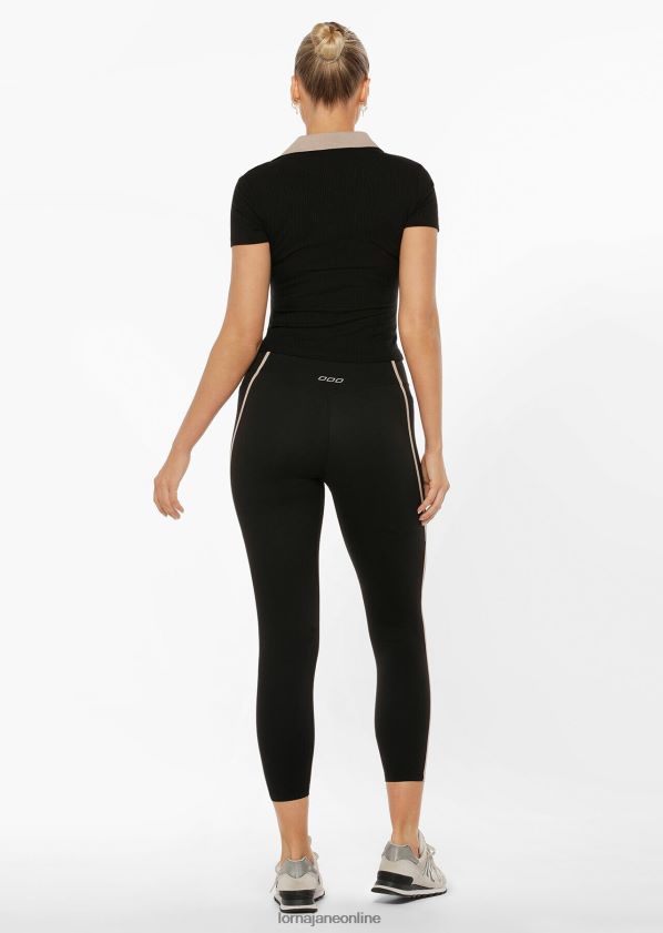 Lorna Jane Kurz geschnittenes Poloshirt am Spielfeldrand ZR60X182 Bekleidung Schwarz Frauen