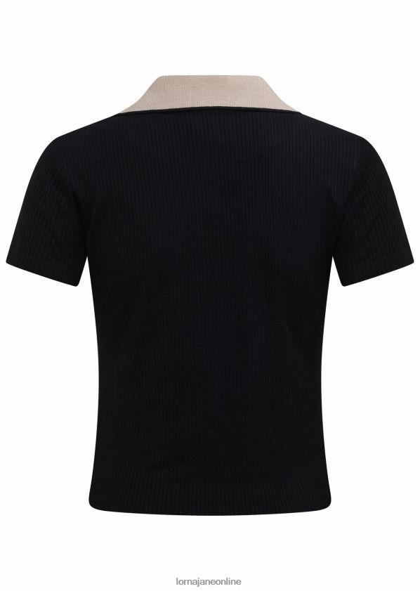 Lorna Jane Kurz geschnittenes Poloshirt am Spielfeldrand ZR60X182 Bekleidung Schwarz Frauen