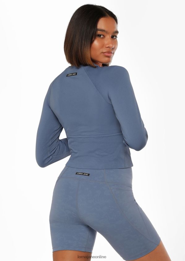 Lorna Jane Nahtloses konturgeschnittenes langärmliges Oberteil ZR60X69 Bekleidung trübes Blau Frauen