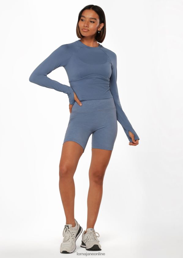 Lorna Jane Nahtloses konturgeschnittenes langärmliges Oberteil ZR60X69 Bekleidung trübes Blau Frauen