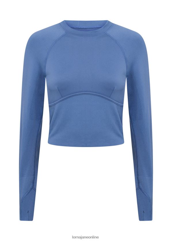 Lorna Jane Nahtloses konturgeschnittenes langärmliges Oberteil ZR60X69 Bekleidung trübes Blau Frauen