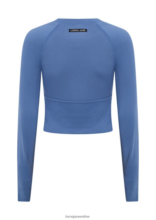 Lorna Jane Nahtloses konturgeschnittenes langärmliges Oberteil ZR60X69 Bekleidung trübes Blau Frauen