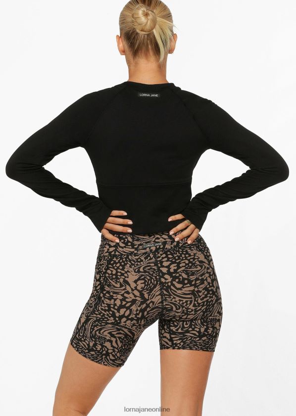 Lorna Jane Nahtloses konturgeschnittenes langärmliges Oberteil ZR60X70 Bekleidung Schwarz Frauen