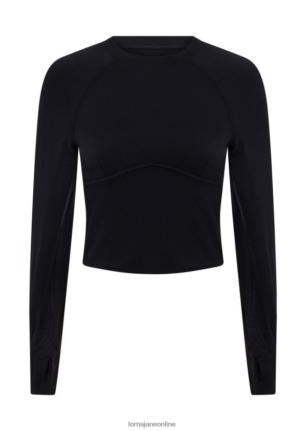 Lorna Jane Nahtloses konturgeschnittenes langärmliges Oberteil ZR60X70 Bekleidung Schwarz Frauen