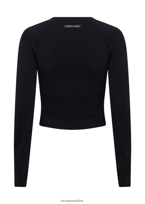 Lorna Jane Nahtloses konturgeschnittenes langärmliges Oberteil ZR60X70 Bekleidung Schwarz Frauen
