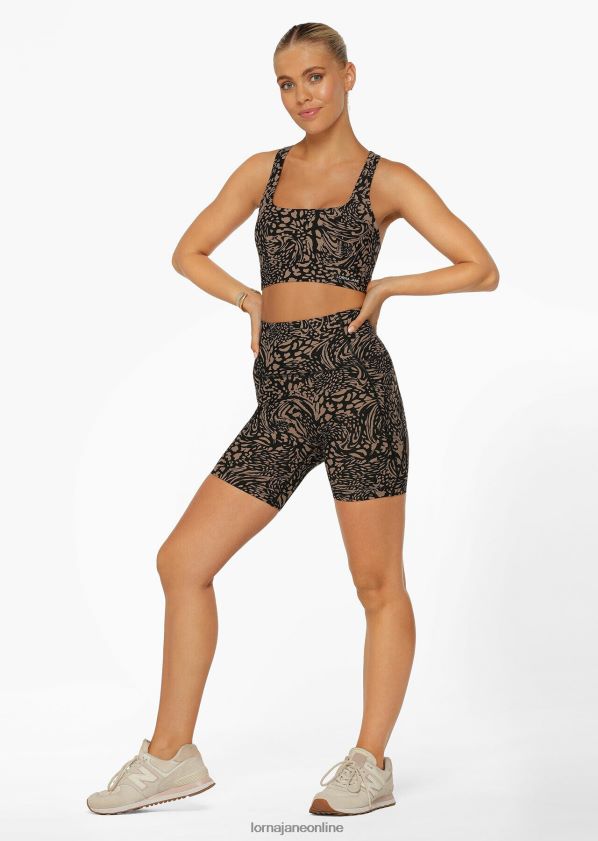 Lorna Jane Oasis Hi-Fold No Ride Pocket Bike Short ZR60X65 Bekleidung neutraler abstrakter Druck Frauen