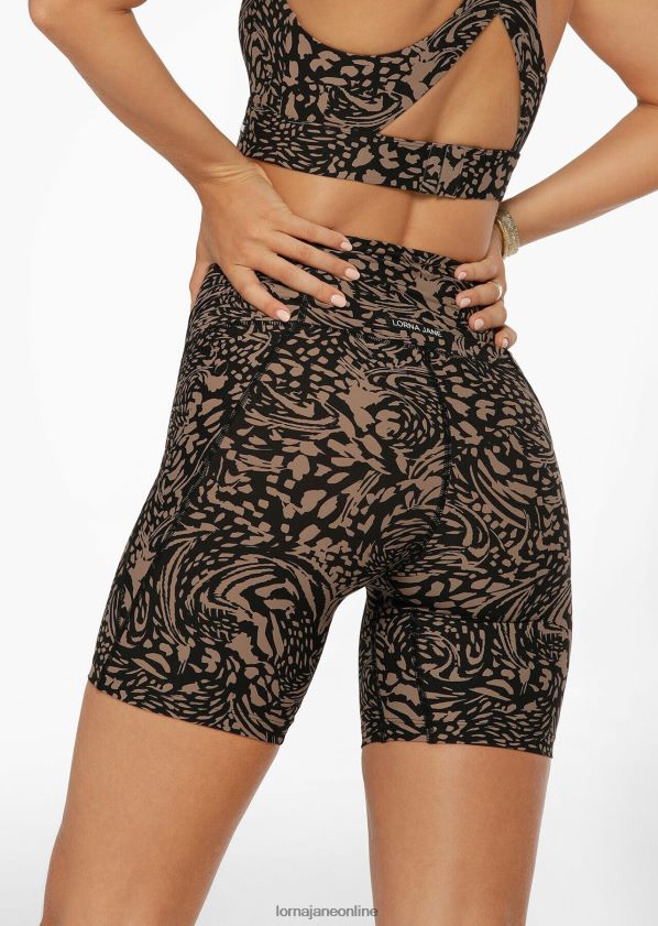 Lorna Jane Oasis Hi-Fold No Ride Pocket Bike Short ZR60X65 Bekleidung neutraler abstrakter Druck Frauen