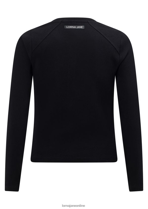 Lorna Jane Raffiniertes langärmliges geripptes Oberteil mit halbem Reißverschluss ZR60X91 Bekleidung Schwarz Frauen