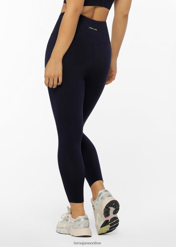 Lorna Jane Reißverschlusstasche recycelte Leggings mit Bauchunterstützung und Knöchelbeißer ZR60X173 Bekleidung Französische Marine Frauen